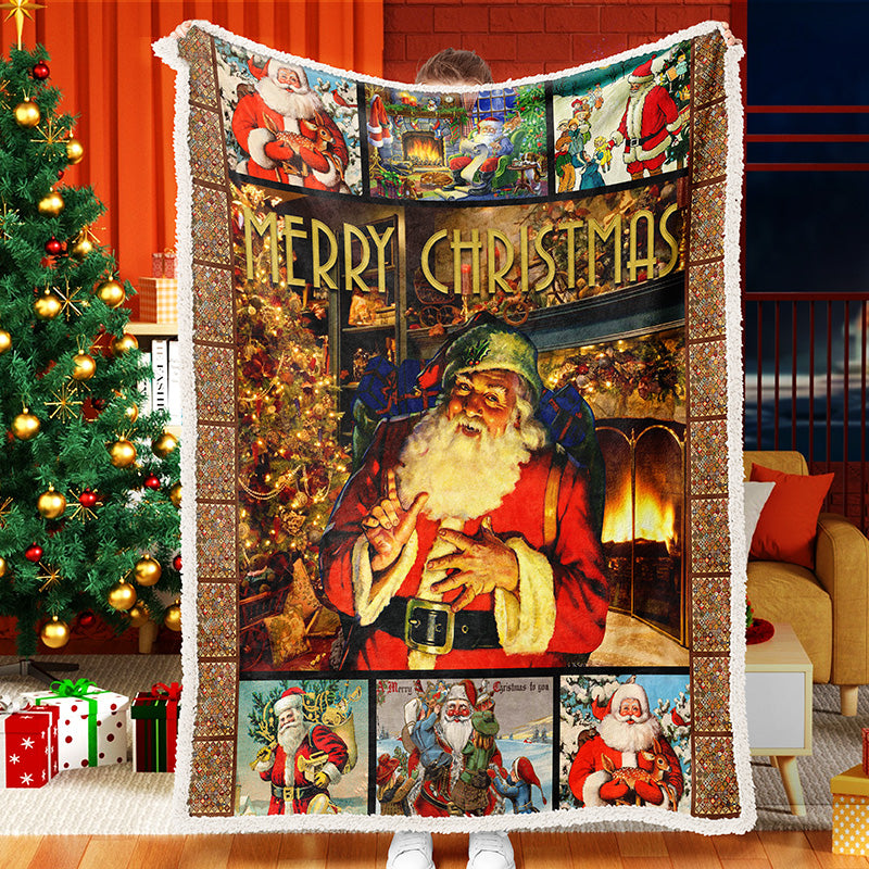 Santa Gift Merry Christmas Stove Fleece Sherpa Blanket