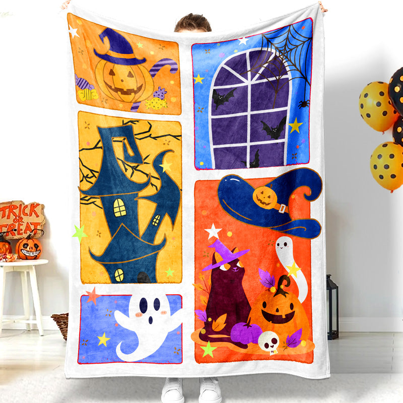 Jollyvogue Halloween Cartoon Spooky Halloween Element Castle Witch Hat Halloween Blanket 2022 Soft Sherpa And Fleece Blanket