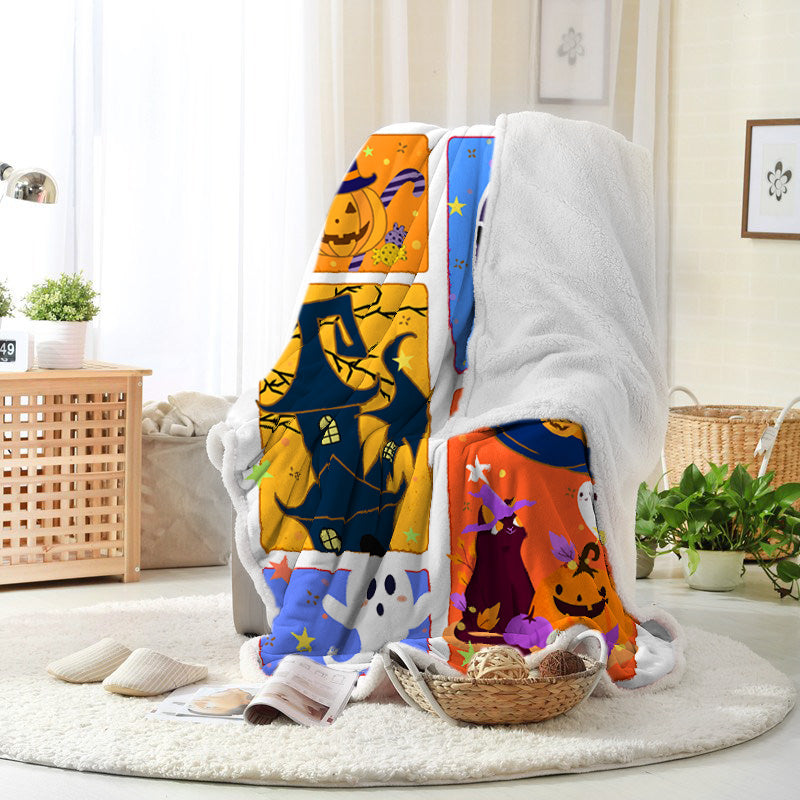 Jollyvogue Halloween Cartoon Spooky Halloween Element Castle Witch Hat Halloween Blanket 2022 Soft Sherpa And Fleece Blanket