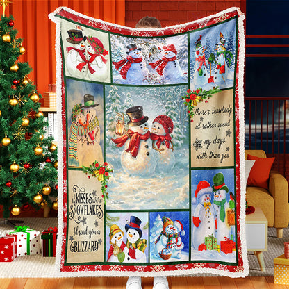 Snowman Snowman Couple Warm Celebrate Christmas Fleece Sherpa Blanket Snowman Quilt
