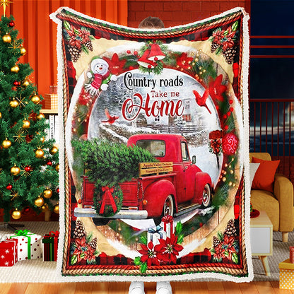 Red Truck Christmas Tree Wreath Christmas Fleece Sherpa Blanket
