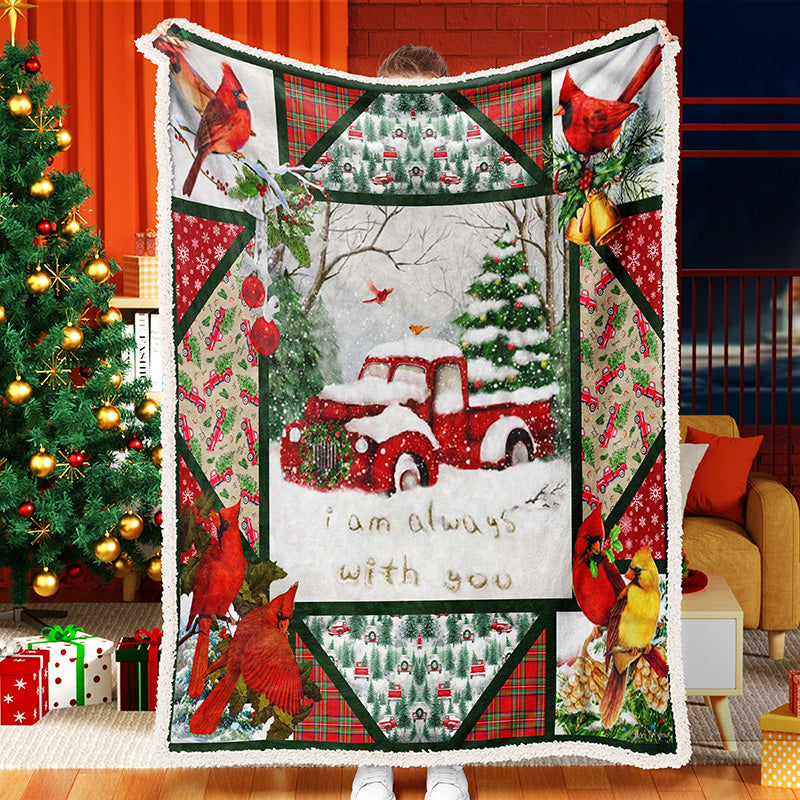 Red Truck Cardinal Forest Christmas Tree 2022 Christmas Fleece Sherpa Blanket