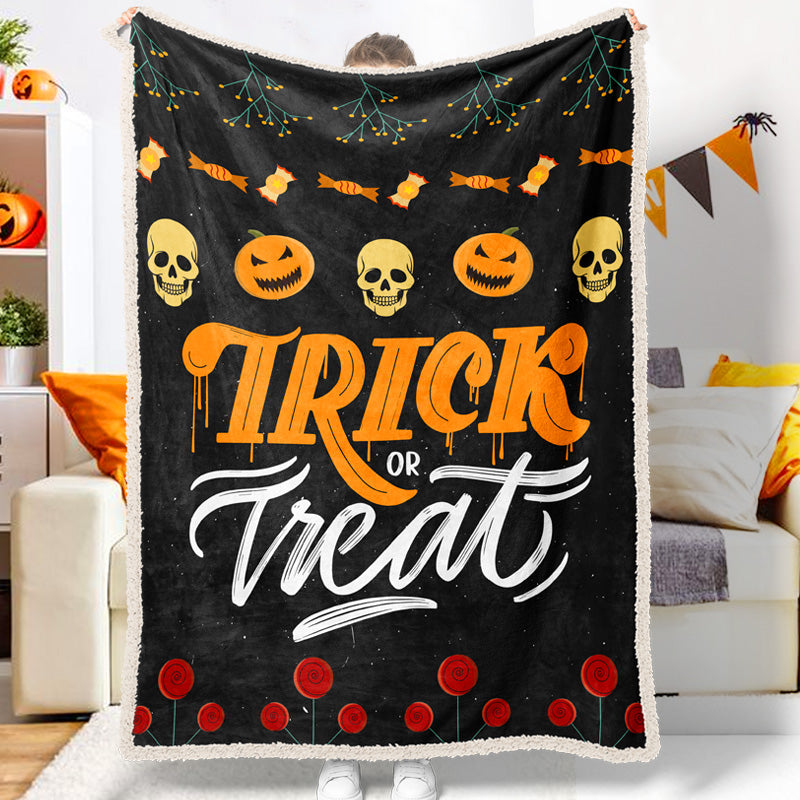 Halloween Pumpkin Skull Trick Or Treat Halloween Blanket