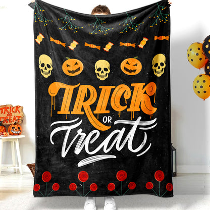 Halloween Pumpkin Skull Trick Or Treat Halloween Blanket