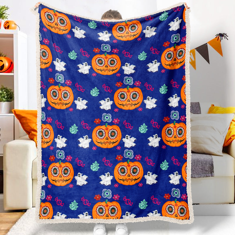 Halloween Horror Pumpkin Ghost Candy Blue Halloween Blanket