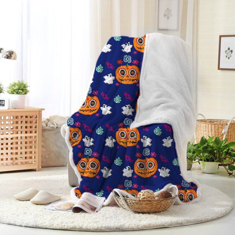 Halloween Horror Pumpkin Ghost Candy Blue Halloween Blanket