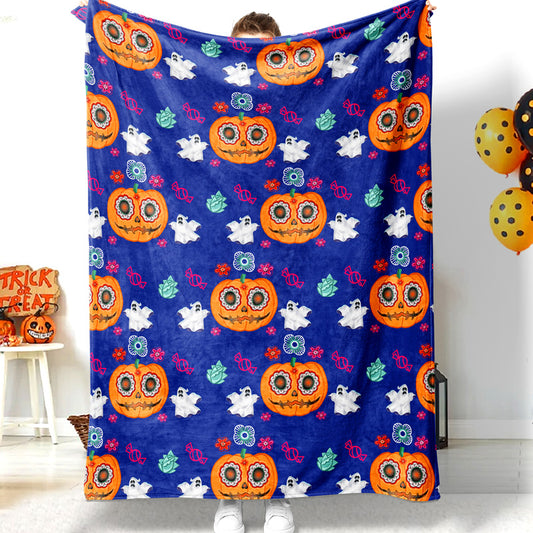 Halloween Horror Pumpkin Ghost Candy Blue Halloween Blanket