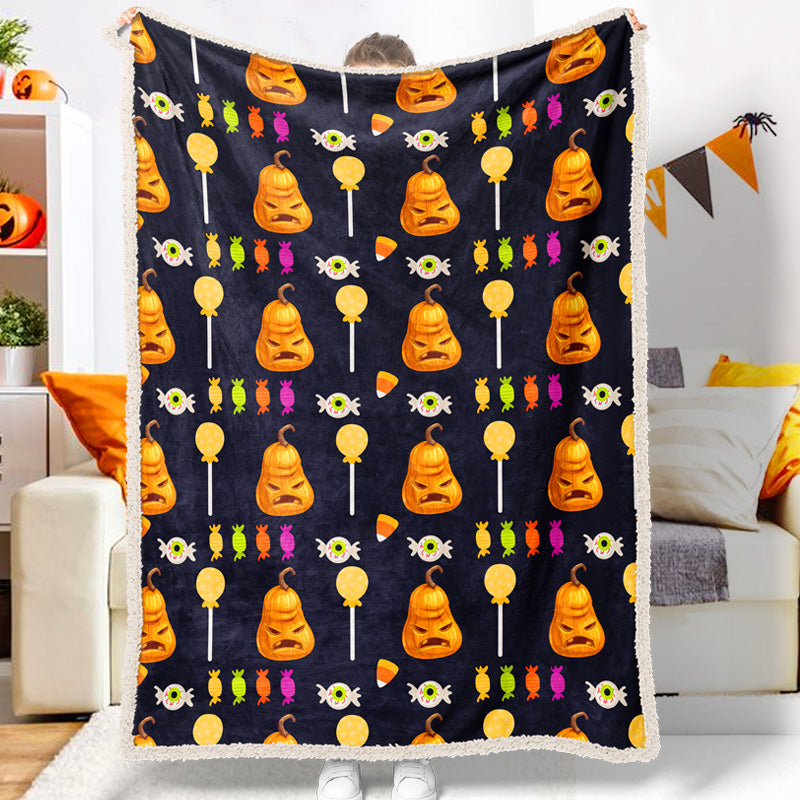 Halloween Pumpkin Candy Lollipop Halloween Blanket