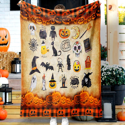Halloween Pumpkin Witch Magic Ghost Skeleton Throw Halloween Element Happy Halloween Thick Soft Sherpa Fleece Blanket