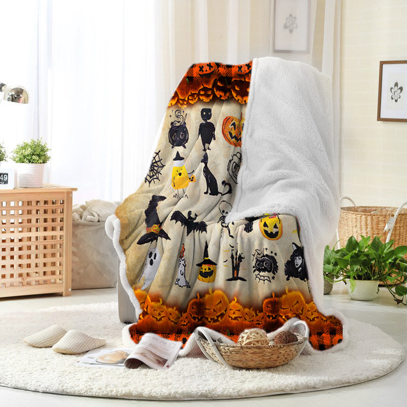 Halloween Pumpkin Witch Magic Ghost Skeleton Throw Halloween Element Happy Halloween Thick Soft Sherpa Fleece Blanket