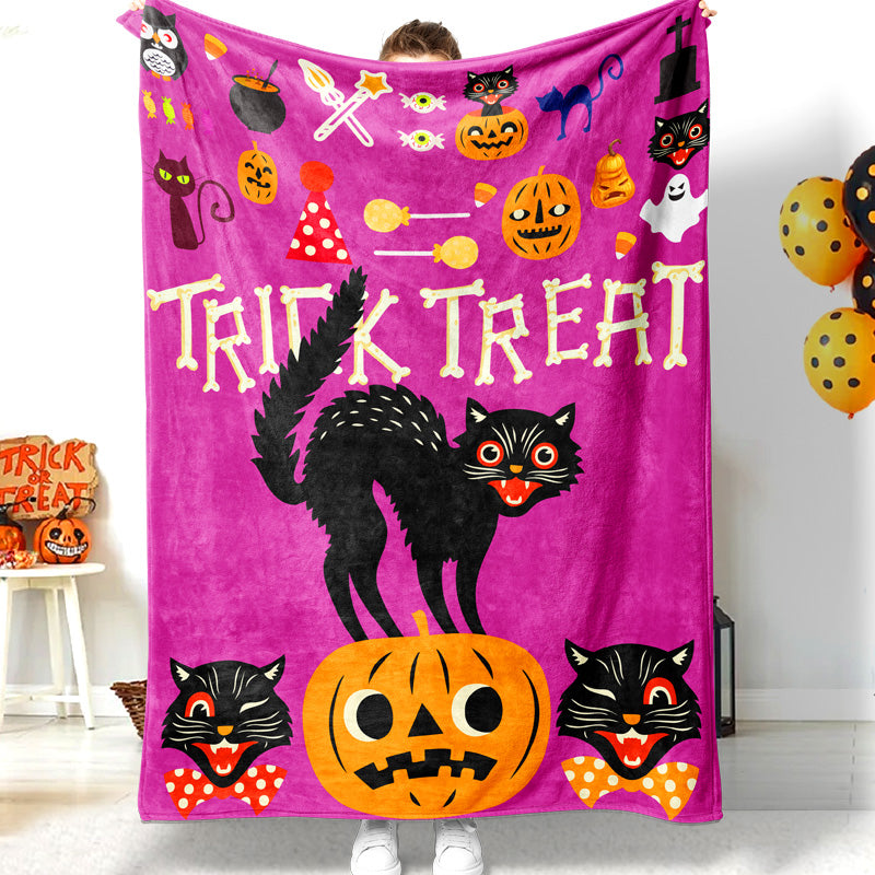 Halloween Cartoon Black Cat Pumpkin Trick Or Treat Halloween Blanket