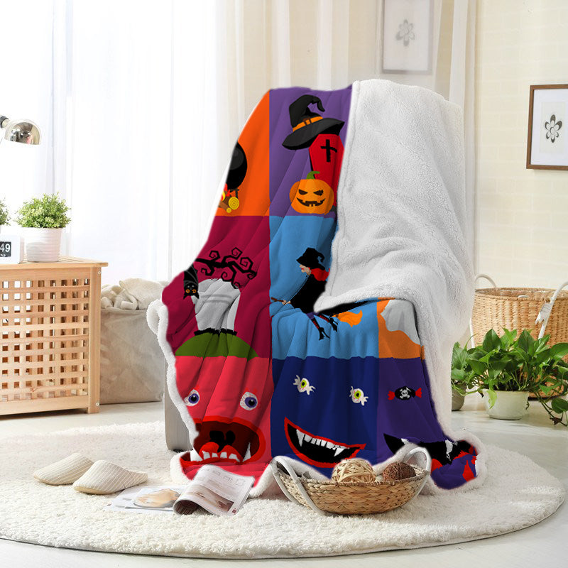 Halloween Cartoon Spooky Ghost Pumpkin Fangs Mosaic Halloween Blanket