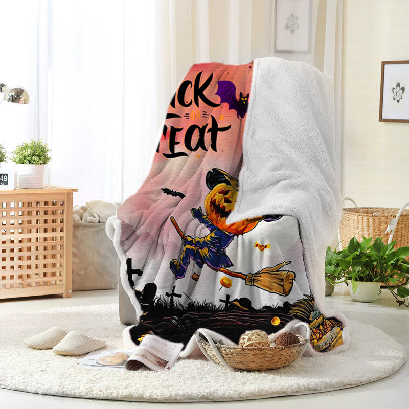 Halloween Pumpkin Head Riding Broom Trick Or Treat Halloween Blanket