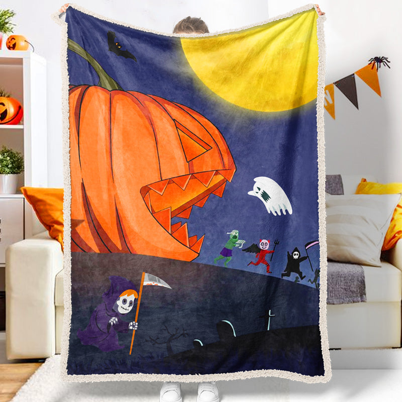 Halloween Giant Pumpkin Ghost Full Moon Halloween Blanket