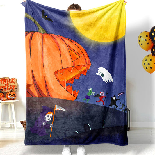 Halloween Giant Pumpkin Ghost Full Moon Halloween Blanket