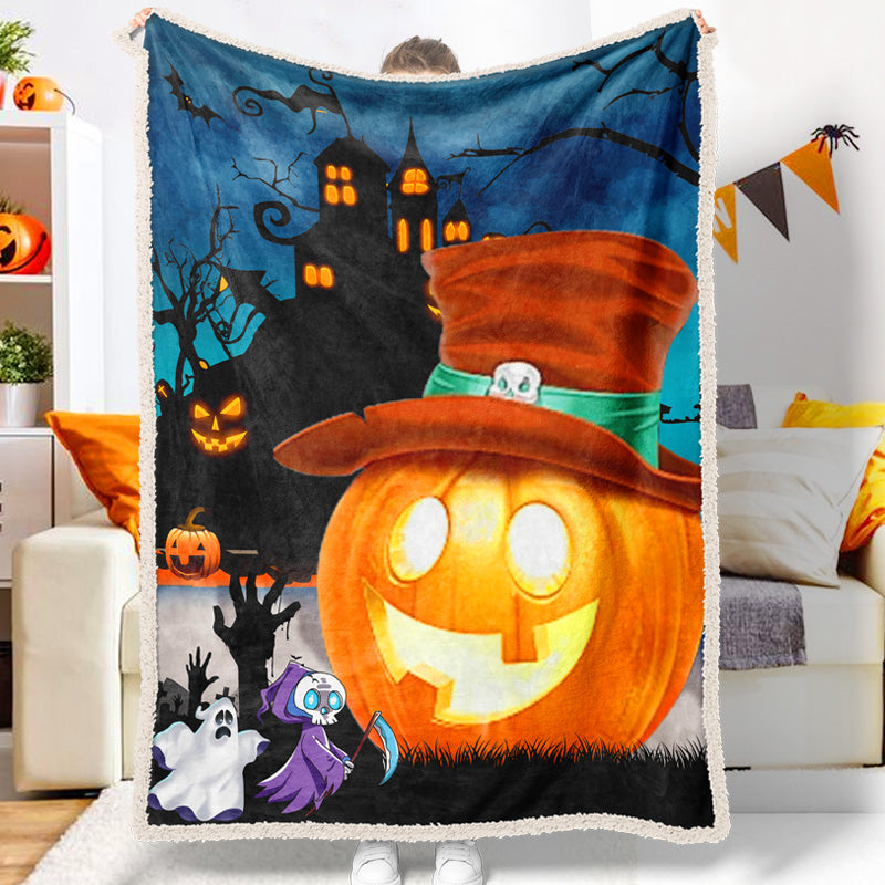 Halloween Cartoon Pumpkin Ghost Dark Castle Halloween Blanket
