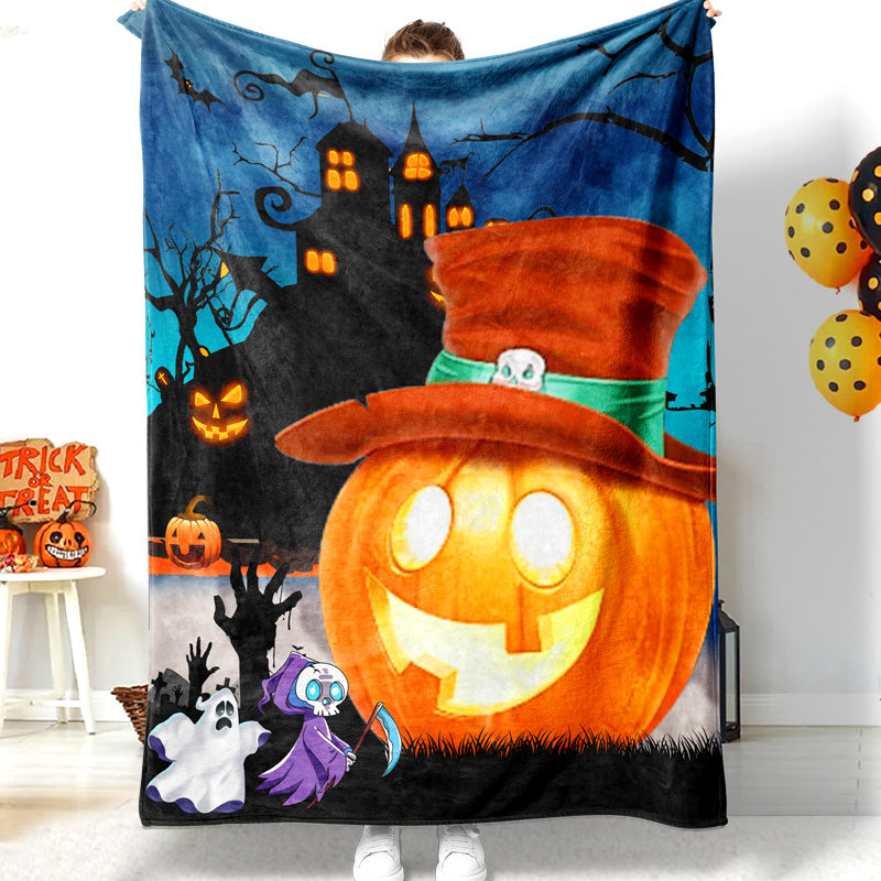 Halloween Cartoon Pumpkin Ghost Dark Castle Halloween Blanket