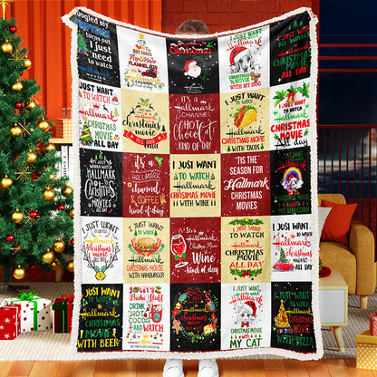 Christmas Text Square Mosaic Christmas Elements To Celebrate Christmas Hallmark Fleece Sherpa Blanket