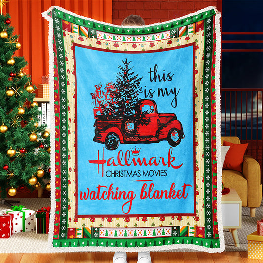 Christmas Truck Christmas Tree Blue Movie Use Fleece Sherpa Blanket