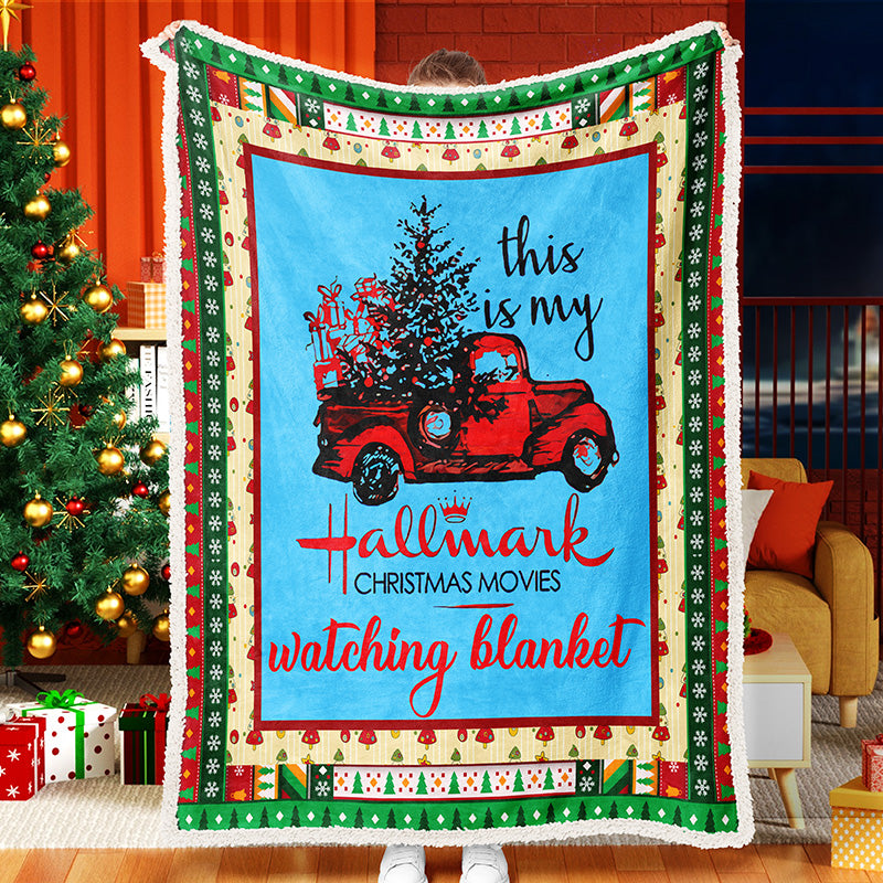 Christmas Truck Christmas Tree Blue Movie Use Fleece Sherpa Blanket
