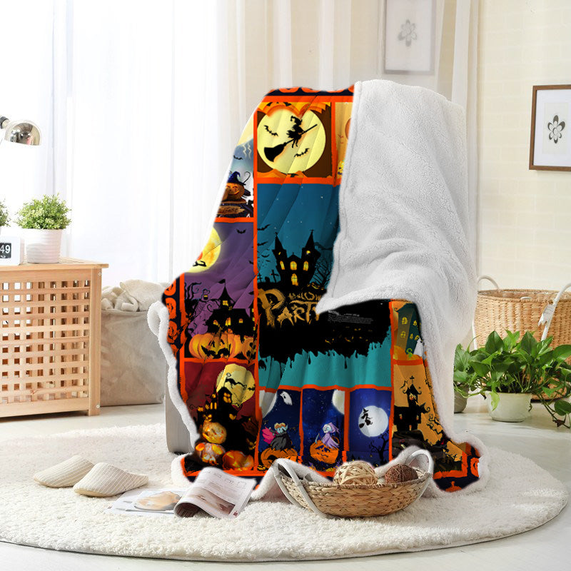 Halloween Cartoon Black Castle Full Moon Witch Pumpkin Halloween