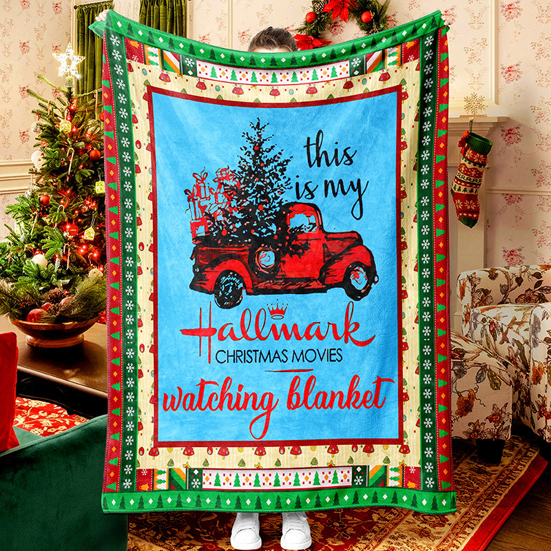 Christmas Truck Christmas Tree Blue Movie Use Fleece Sherpa Blanket