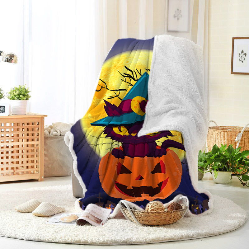 Halloween Cartoon Black Cat Pumpkin Tombstone Moon Halloween Blanket