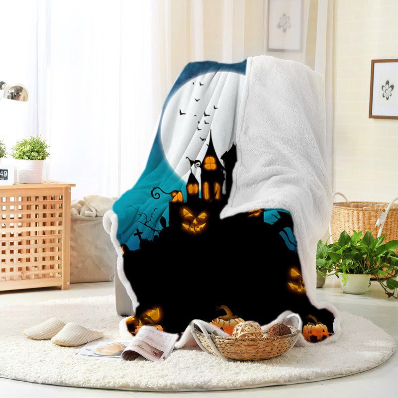 Halloween Black Castle Moon Bat Halloween Blanket