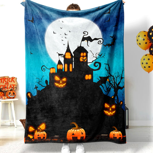 Halloween Black Castle Moon Bat Halloween Blanket