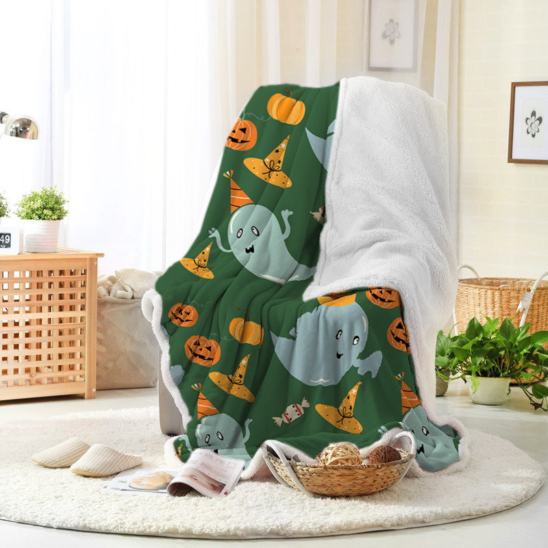 Halloween Cartoon Spooky Ghost Pumpkin Wizard Hat Candy Halloween Blanket