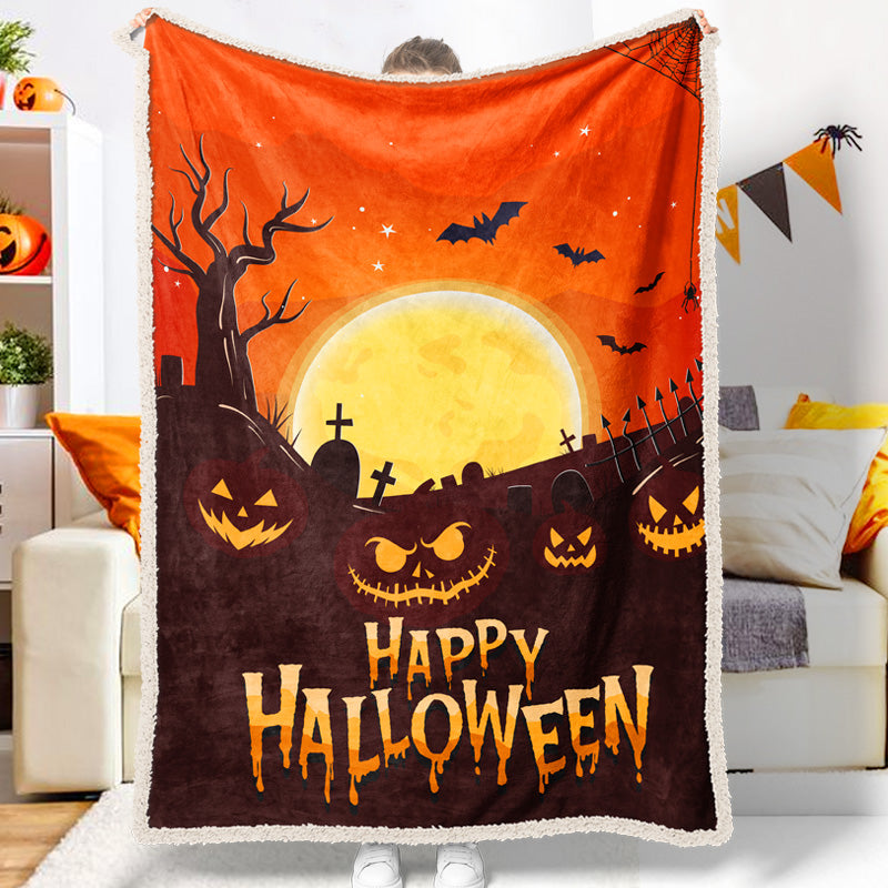 Halloween Horror Pumpkin Graveyard Giant Moon Bat Halloween Blanket