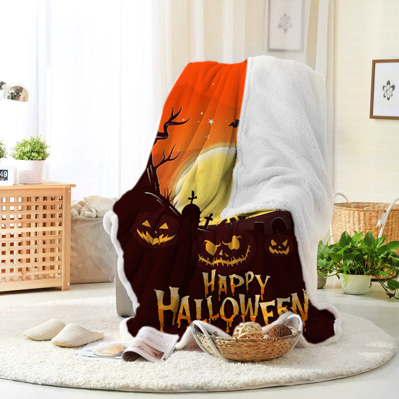 Halloween Horror Pumpkin Graveyard Giant Moon Bat Halloween Blanket