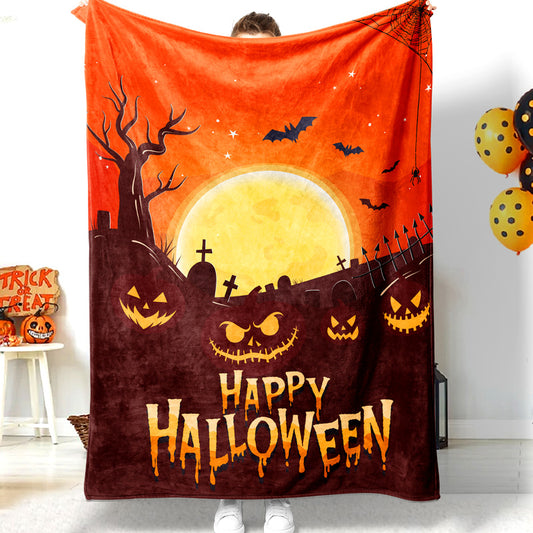 Halloween Horror Pumpkin Graveyard Giant Moon Bat Halloween Blanket