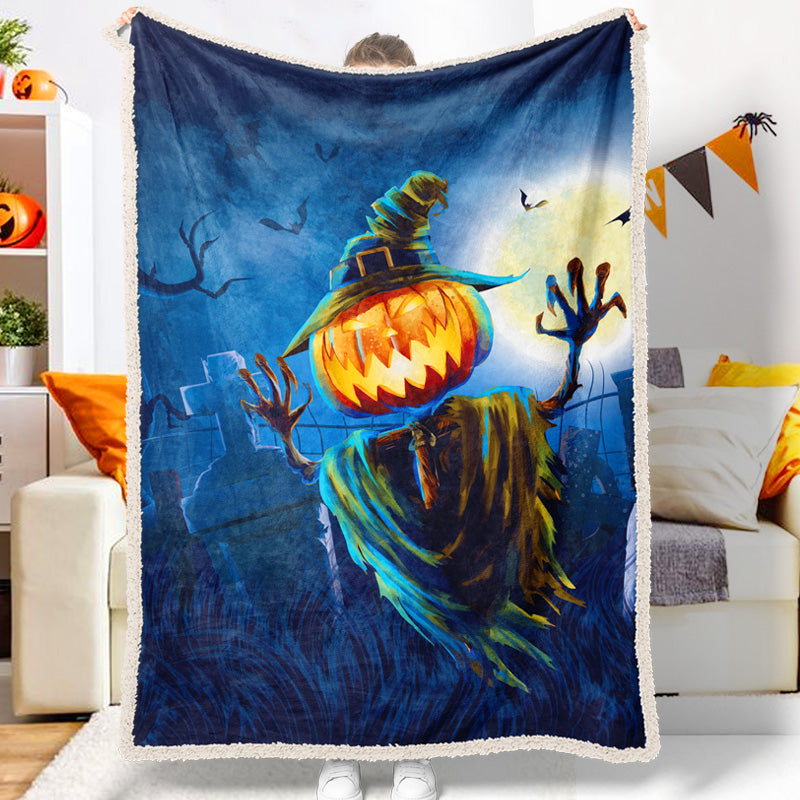 Halloween Horror Scarecrow Pumpkin Head Cemetery Bat Halloween Blanket