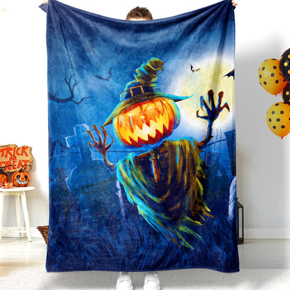 Halloween Horror Scarecrow Pumpkin Head Cemetery Bat Halloween Blanket