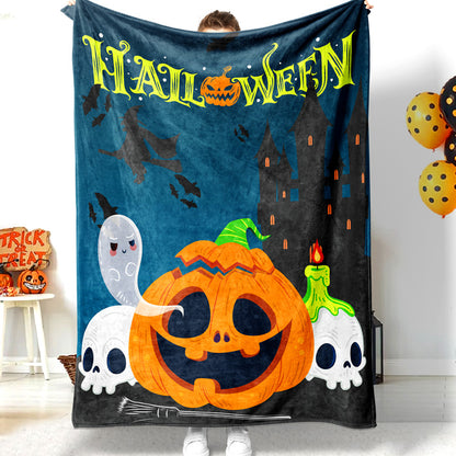 Halloween Horror Pumpkin Skull Candle Black Castle Halloween Blanket