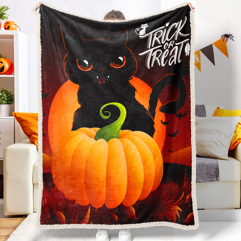 Halloween Black Cat Pumpkin Trick Or Treat Halloween Pumpkin Blanket