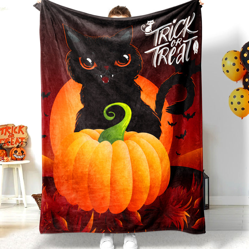 Halloween Black Cat Pumpkin Trick Or Treat Halloween Pumpkin Blanket