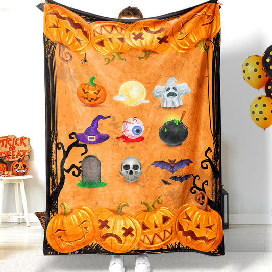 Halloween Cartoon Halloween Pumpkin Skull Tombstone Halloween Elements Halloween Blanket