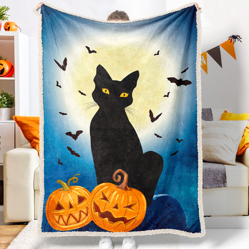 Halloween Black Cat Scary Cartoon Bat Halloween Blanket