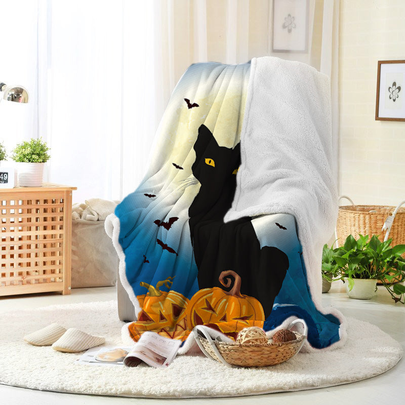 Halloween Black Cat Scary Cartoon Bat Halloween Blanket