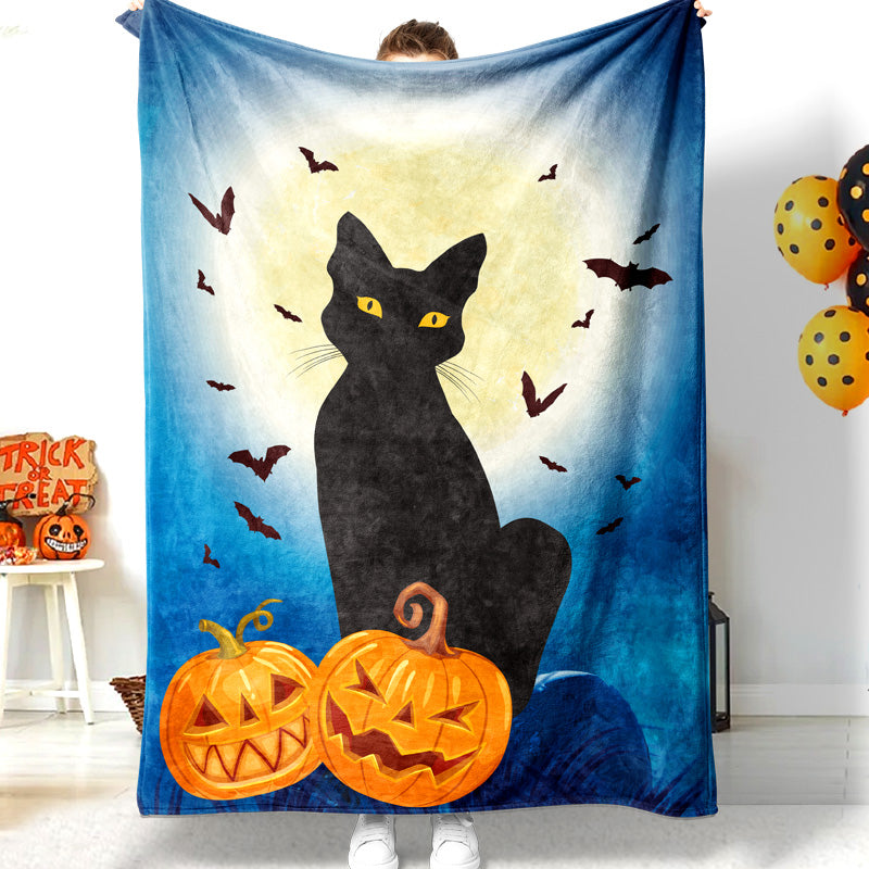 Halloween Black Cat Scary Cartoon Bat Halloween Blanket
