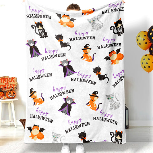 Halloween Wizard Kitten Happy Halloween Mummy Kitten Wizard Hat Halloween Blanket