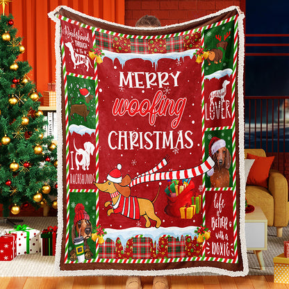 Merry Christmas Blanket Cute Dachshunds Christmas Throw Blanket Fleece Sherpa Blanket