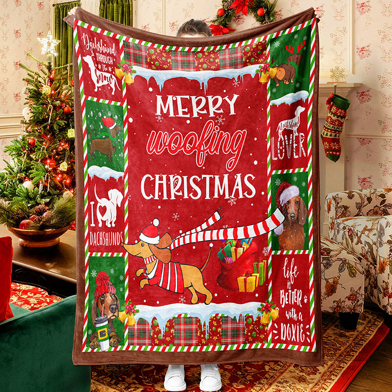 Merry Christmas Blanket Cute Dachshunds Christmas Throw Blanket Fleece Sherpa Blanket