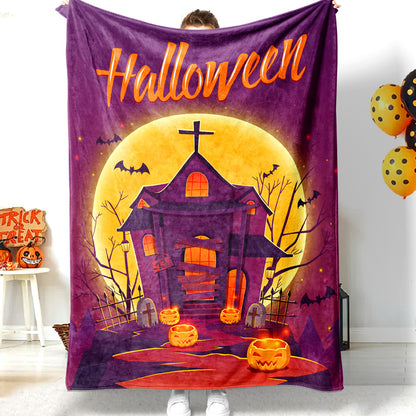Halloween Dark Castle Jack-O-Lantern Bat Haunted House Halloween Blanket