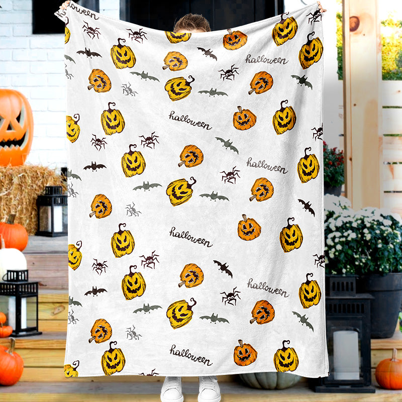 Halloween Cartoon Bat Pumpkin Spider Throw Suitable For Kids Simple Cute Blanket Thick Soft Sherpa Fleece Blanket