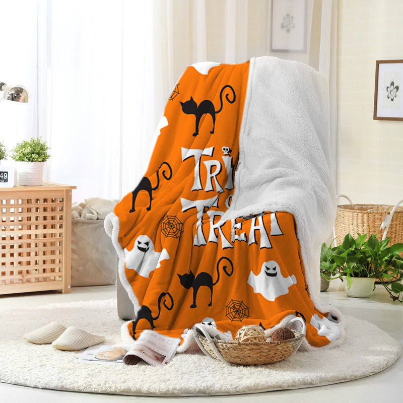 Halloween Black Cat Ghost Trick Or Treat Orange Halloween Blanket