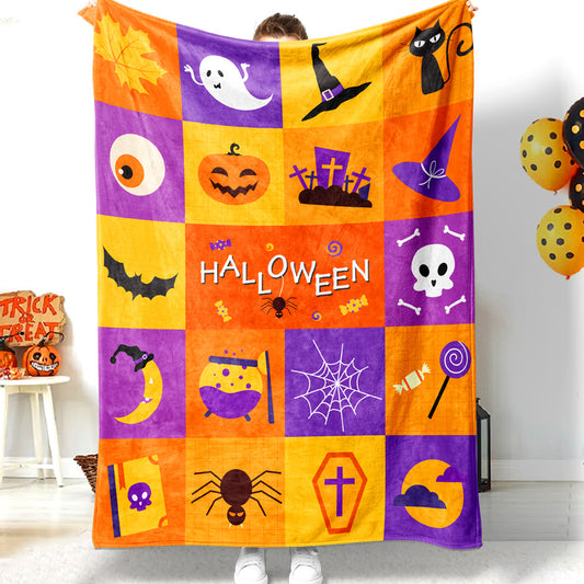 Halloween Theme Combination Ghost Pumpkin Wizard Hat Skull Halloween Blanket