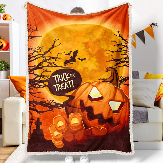 Halloween Horror Pumpkin Giant Moon Orange Halloween Blanket